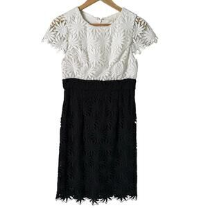 Shoshanna Floral Lace‎ Sheath Cocktail Dress Short Sleeves Black and White, Sz 6
